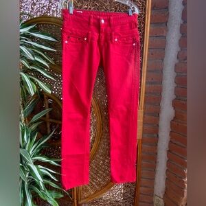 Rare Blue Blood Classic Vibrant Red Straight Leg Low Waisted Jeans Size 26 Denim